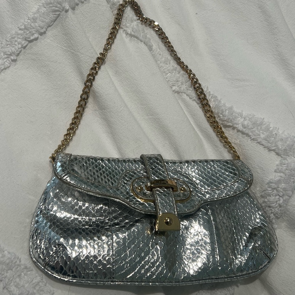 Silver python clutch purse